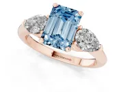 Emerald Cut 3-Stone Engagement Ring Setting for a Fancy Blue Lab-Grown Diamond | Rose Gold