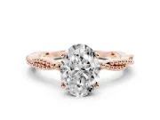Oval Cut Diamond Solitaire Ring Set in Rose gold with Twisted Band and Bead Prong Setting