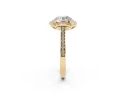 Round Petal Tip Halo Engagement Ring Setting | Single Row Pavé Band | Yellow Gold