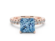 Princess Cut Pavé Solitaire Engagement Ring Setting for a Fancy Blue Lab-Grown Diamond | Shared Prong Band | Rose Gold