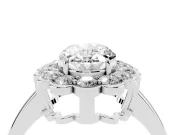 Oval Scalloped Cluster Halo Engagement Ring Setting | Plain Band | Sterling Silver