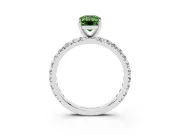 Fancy Green Emerald Cut Diamond Pavé Solitaire Ring Set in Platinum with Round Band and Prong Setting