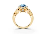 Round Vintage Halo Engagement Ring Setting for a Fancy Blue Lab-Grown Diamond | Yellow Gold