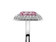 Fancy Pink Emerald Cut Diamond Halo Engagement Ring Set in Silver with Solitaire Band and Prong Setting