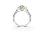Fancy Yellow Marquise Cut Diamond Halo Milgrain Pavé Ring Set in White gold with Prong Setting