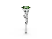 Fancy Green Oval Cut Diamond Solitaire Leaf-Inspired Ring Set in Platinum with Pavé Band and Prong Setting