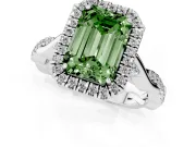 Emerald Cut Twist Halo Engagement Ring Setting for a Fancy Green Lab-Grown Diamond | White Gold