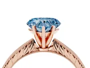 Heart-Shaped Engraved Engagement Ring Setting for a Fancy Blue Lab-Grown Diamond | Rose Gold