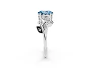 Fancy Blue Oval Cut Diamond Solitaire Twist Engagement Ring Set in Platinum with Pavé Leaf Accents
