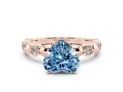 Heart-Shaped Station Engagement Ring Setting for a Fancy Blue Lab-Grown Diamond | Rose Gold