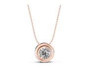 Round Lab-Grown Diamond Wide Bezel Solitaire Pendant Necklace | Stepped Rim | Rose Gold