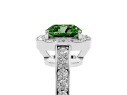 Fancy Green Cushion Cut Diamond Halo Pavé Engagement Ring Set in Platinum with Bezel Setting