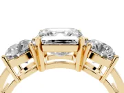 Asscher Cut Three Stone Engagement Ring Setting | Wide Plain Band | Yellow Gold