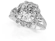 Radiant Cut Diamond Halo Split Shank Engagement Ring Set in Silver with Prong-Held Center Stone