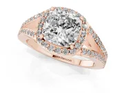 Cushion Cut Halo Engagement Ring Setting | V-Split Pavé Band | Rose Gold