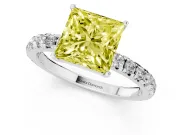 Princess Cut Pave Engagement Ring Setting for a Fancy Yellow Lab-Grown Diamond | Shared Prong Band | Sterling Silver