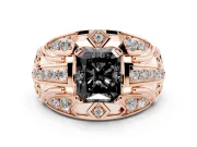 Radiant Cut Art Deco Graduated Engagement Ring Setting for a Black Center | Split Shank | Rose Gold
