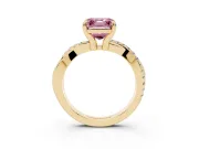 Fancy Pink Asscher Cut Diamond Twist Band Solitaire Set in Yellow gold with Pavé Accents and Prong Setting