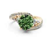 Fancy Green Round Cut Diamond Solitaire Ring Set in Yellow gold with Pavé Twist Band and Secure Prong Setting