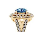 Round Halo Split Shank Engagement Ring Setting for a Fancy Blue Lab-Grown Diamond | Pavé Strands | Yellow Gold