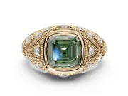 Asscher Cut Vintage Bezel Engagement Ring Setting for a Fancy Green Lab-Grown Diamond | Yellow Gold