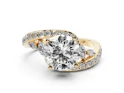 Round Cut Diamond Solitaire Ring Set in Yellow gold with Pavé Twist Band and Secure Prong Setting