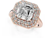 Asscher Cut Diamond Halo Engagement Ring Set in Rose gold with Solitaire Band and Prong Setting