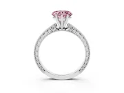 Fancy Pink Heart Cut Diamond Solitaire Milgrain Engraved Band Set in Platinum with Prong Setting