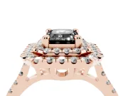 Fancy Black Emerald Cut Diamond Double Halo Statement Ring Set in Rose gold with Pavé Band