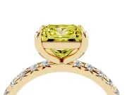 Fancy Yellow Princess Cut Diamond Pavé Solitaire Ring Set in Yellow gold with Round Band and Prong Setting
