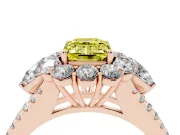 Emerald Cut Scalloped Halo Engagement Ring Setting for a Fancy Yellow Lab-Grown Diamond | Pear Side Stones | Rose Gold