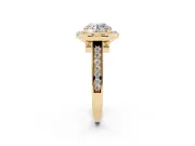 Round Cut Diamond Halo Solitaire Ring Set in Yellow gold with Pavé Band and Bezel Setting