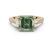 Asscher Cut Vintage Cathedral Engagement Ring Setting for a Fancy Green Lab-Grown Diamond | Carved Band | Yellow Gold