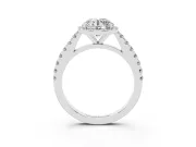 Round Cut Diamond Halo Engagement Ring Set in Silver with Pavé Band and Prong Setting