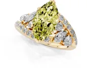 Fancy Yellow Marquise Cut Diamond Halo Ring Set in Yellow gold with Marquise and Pavé Band in Prong Setting