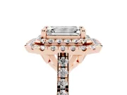 Emerald Cut Diamond Double Halo Statement Ring Set in Rose gold with Pavé Band