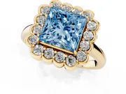 Princess Cut Halo Engagement Ring Setting for a Fancy Blue Lab-Grown Diamond | Yellow Gold - Design NV-24719