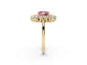 Princess Cut Floral Double Halo Engagement Ring Setting for a Fancy Pink Lab-Grown Diamond | Plain Band | Yellow Gold