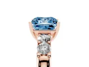Fancy Blue Princess Cut Diamond Five-Stone Prong Set Engagement Ring Set in Rose gold with Channel Band