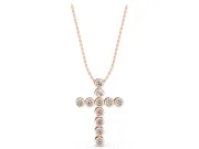 Round Lab-Grown Diamond Bezel Cross Pendant Necklace | Linked Round Bezels | Rose Gold