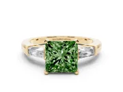 Princess Cut Baguette Engagement Ring Setting for a Fancy Green Lab-Grown Diamond | Yellow Gold