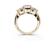 Asscher Cut Three Stone Engagement Ring Setting for a Fancy Pink Lab-Grown Diamond | Tapered Pave Band | Yellow Gold