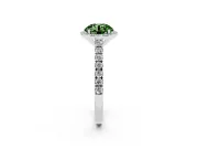 Fancy Green Round Cut Diamond Halo Engagement Ring Set in Platinum with Pavé Band and Prong Setting
