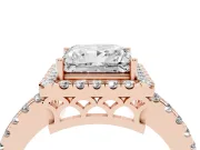 Princess Cut Diamond Pavé Band Halo Engagement Ring Set in Rose gold with Prong Setting