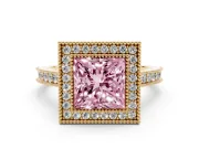 Princess Cut Vintage Milgrain Halo Engagement Ring Setting for a Fancy Pink Lab-Grown Diamond | Bezel Head | Yellow Gold