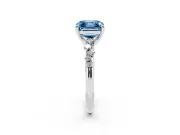 Fancy Blue Asscher Cut Diamond Solitaire Vine Band Ring Set in Platinum with Round Accents and Prong Setting