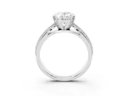 Oval Cut Diamond Solitaire Ring Set in Platinum with Milgrain Double Row Round Pavé Band