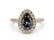 Pear-Shaped Halo Engagement Ring Setting for a Black Center | Pavé Shoulders | Yellow Gold