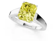 Fancy Yellow Radiant Cut Diamond Solitaire Engagement Ring Set in Silver with Prong Setting and Tapered Band