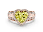 Fancy Yellow Heart Cut Diamond Halo Ring Set in Rose gold with Double Pavé Split Shank
